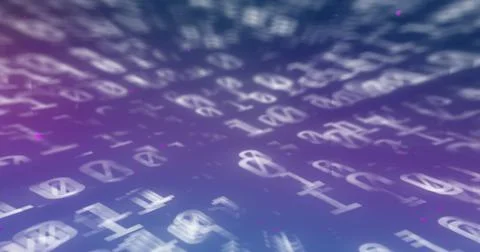 Digital image of binary coding data processing against blue and purple gradient Stock Illustration