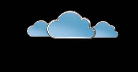 Digital image of blue cloud icons hovering in the screen against a black Stock Photos