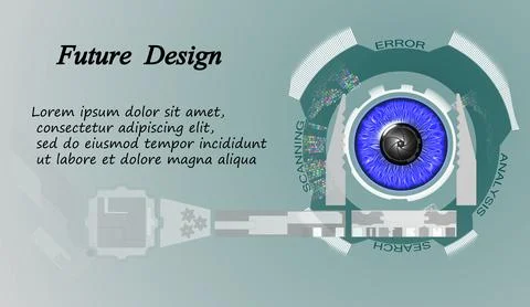 Digital image of blue eyes with a screen interface. Design for web. Head-up d Illustrazione stock