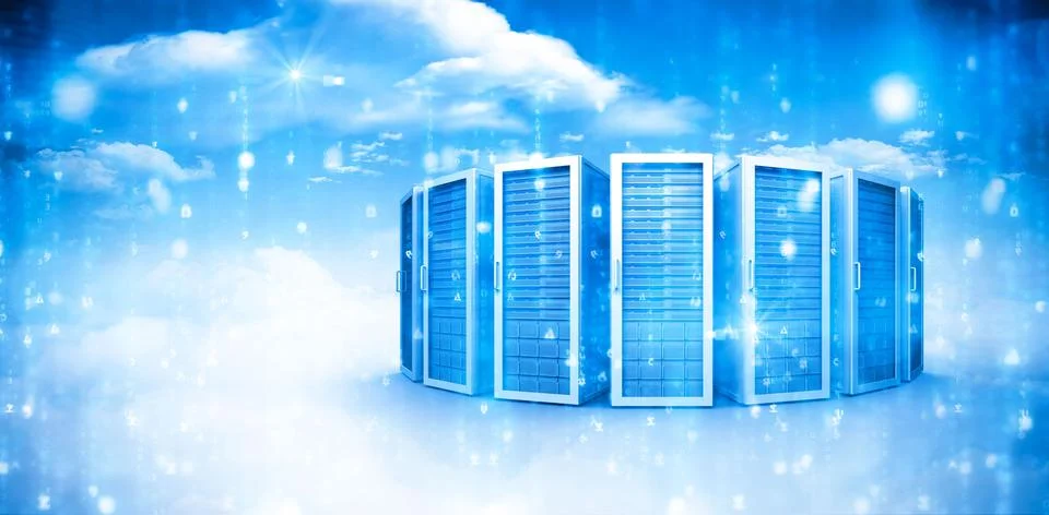 Digital image of blue network server Illustrazione stock