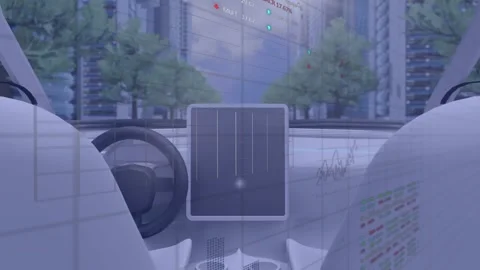 A digital image of a car driving through city streets Stock Footage 327781792