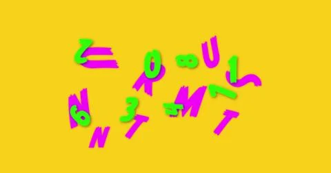 Digital image of changing numbers and alphabets floating against yellow イラスト素材