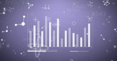 Digital image of changing numbers, data processing and molecular structures on イラスト素材