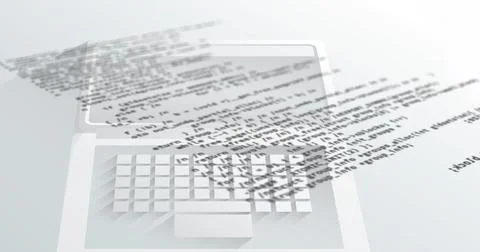 Digital image of computer data processing against laptop on white background Stock Illustration