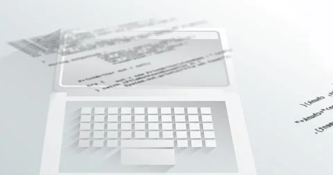Digital image of computer data processing against laptop on white background Illustrazione stock