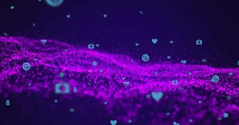 A digital image of a computer network with social networking icons on a bla.. 写真素材