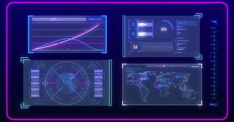 Digital image of digital interface with data processing against blue background Illustrazione stock