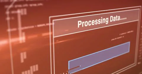 Digital image of digital interface with data processing against red background Stockillustratie