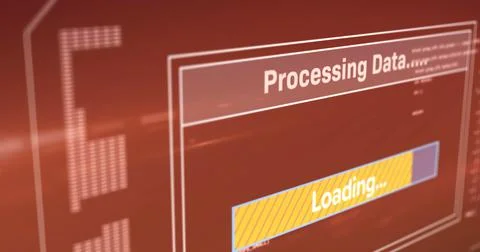 Digital image of digital interface with data processing against red background Stock Illustration