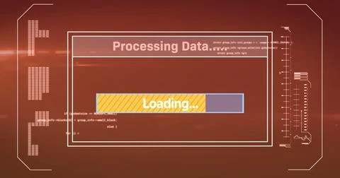 Digital image of digital interface with data processing against orange Stock Illustration