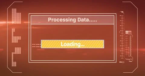 Digital image of digital interface with data processing against orange Stock Illustration