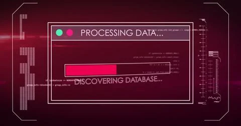 Digital image of digital interface with data processing against red background 스톡 일러스트
