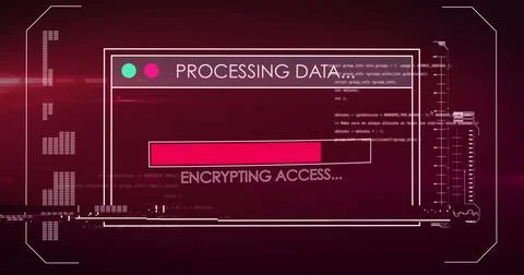 Digital image of digital interface with data processing against red background イラスト素材