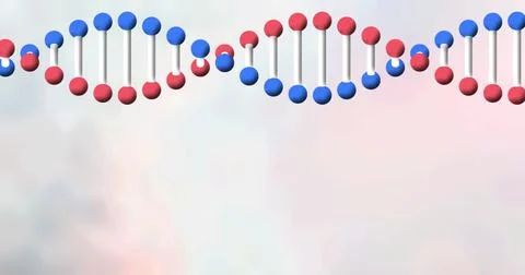 Digital image of dna structure spinning against textured white background Stock Illustration