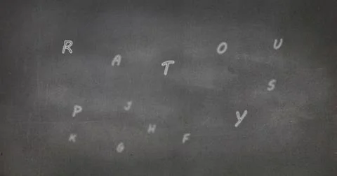 Digital image of english alphabets floating and moving against grey background Stock Illustration