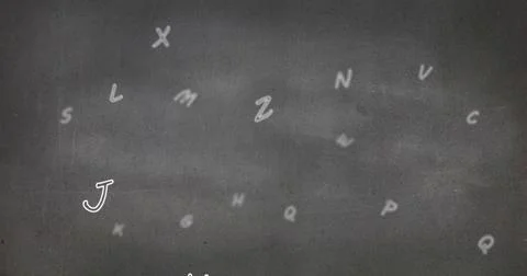 Digital image of english alphabets floating and moving against grey background Stock Illustration