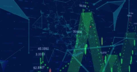 Digital image of financial data processing and network of connections against Stock Illustration