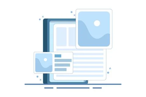 Digital image gallery concept. watch photo album online using laptop computer. Stock Illustration