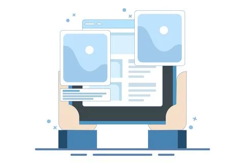 Digital image gallery concept. watch photo album online using laptop computer. イラスト素材