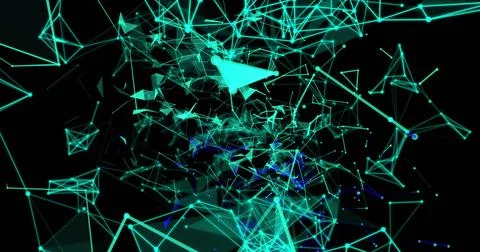 Digital image of glowing green plexus networks against black background Stock Photos