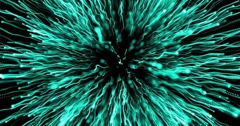 Digital image of green light trail exploding against black background Stock Photos