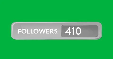 Digital image of a grey follower button with numbers increasing on a green Stock Photos
