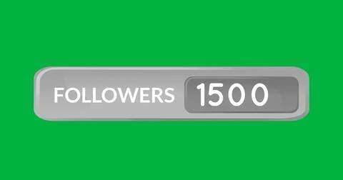 Digital image of a grey follower button with numbers increasing on a green Stock Photos