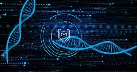 Digital image of hexagonal shapes in seamless motion against round scanner and Stock Photos