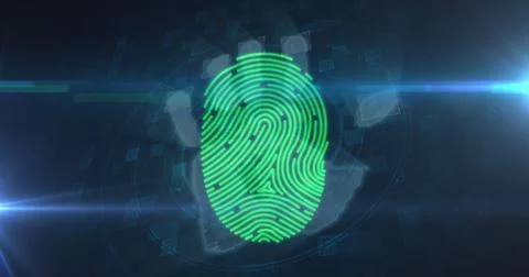 Digital image of human hand scanning over biometric fingerprint scanner against Stock-Illustration