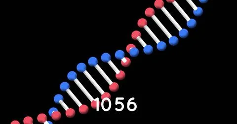 Digital image of increasing numbers over dna structure spinning against black Stock Illustration