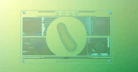 Digital image of interface with data processing against green background Illustrazione stock