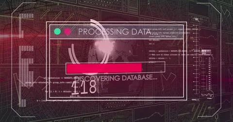 Digital image of interface with data processing against red background Stock Photos