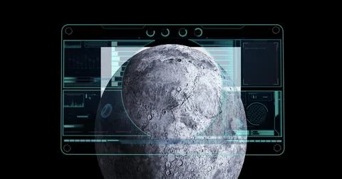 Digital image of interface with data processing over moon against black Stock Photos