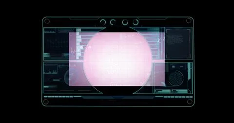 Digital image of interface with data processing against black background Stock Photos