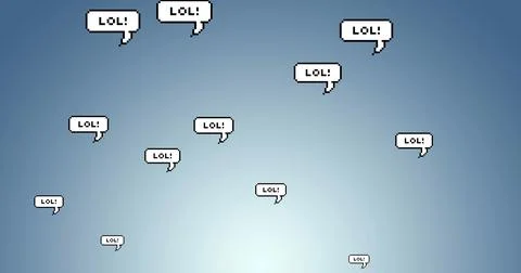 Digital image of lol text on multiple speech bubbles floating against blue .. Foto stock