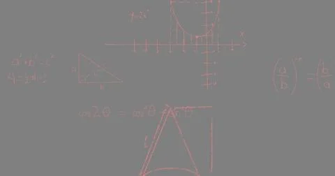 Digital image of mathematical equations and formulas floating against grey Illustrazione stock