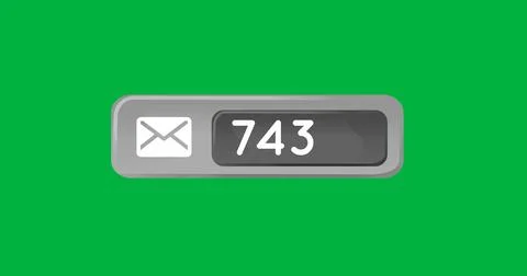 Digital image of a message icon and increasing number inside a grey box on a Stock Photos