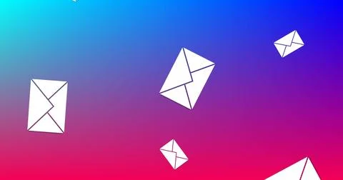 Digital image of message icons falling with a gradient blue and violet Stock Photos