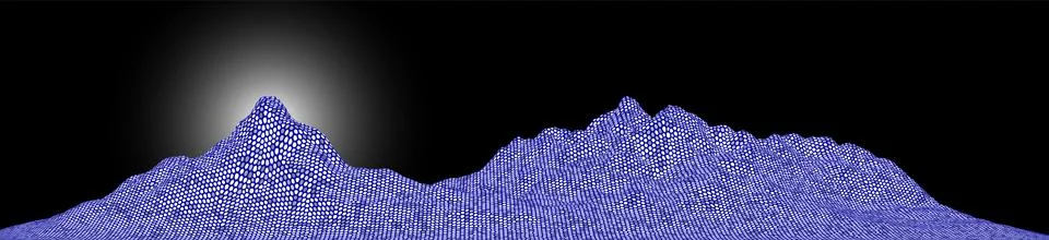 Digital image of a mountain range with a hexagonal pattern on a black backg.. Stock Illustration