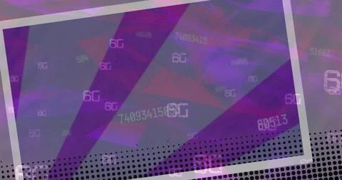 The digital image of multiple 6g text banners floating against a purple radial Stock Photos