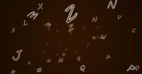 Digital image of multiple alphabets floating and moving against black background Stock Illustration