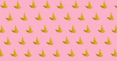 Digital image of multiple autumn maple leaves icons in seamless pattern on pink 스톡 일러스트