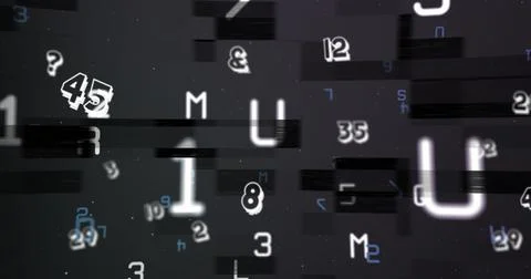 Digital image of multiple changing numbers and alphabets against black Stock Illustration