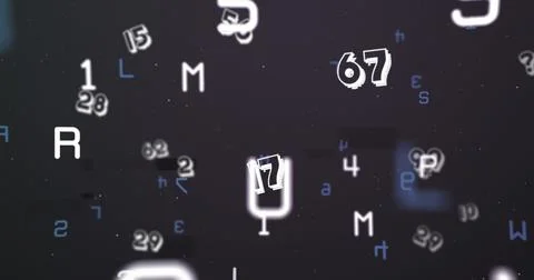 Digital image of multiple changing numbers and alphabets against black Stock Illustration