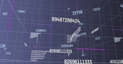 Digital image of multiple changing numbers on grid network against blue Stockillustratie