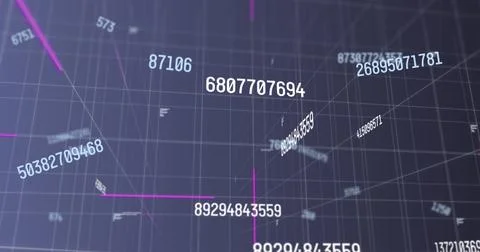Digital image of multiple changing numbers on grid network against blue Stockillustratie