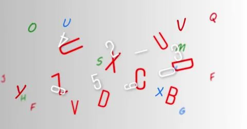 Digital image of multiple changing numbers and alphabets against grey background Stock Illustration