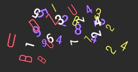 Digital image of multiple changing numbers and alphabets floating against black Stock Illustration