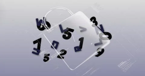 Digital image of multiple changing numbers and alphabets floating against Stock Illustration