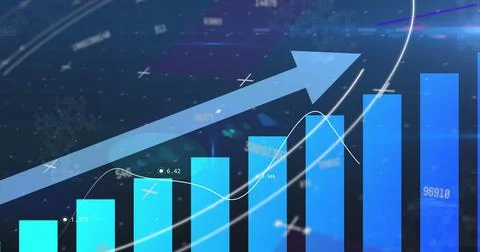 Digital image of multiple changing numbers over statistical data processing on Stock Illustration